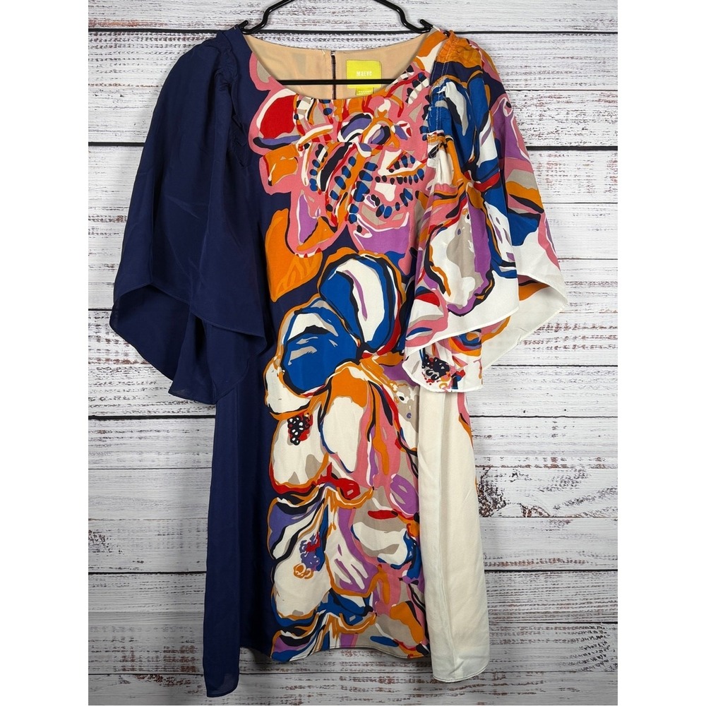 Anthropologie Maeve Vero Silk Floral Colorblock Shift Dress Medium - Picture 10 of 11